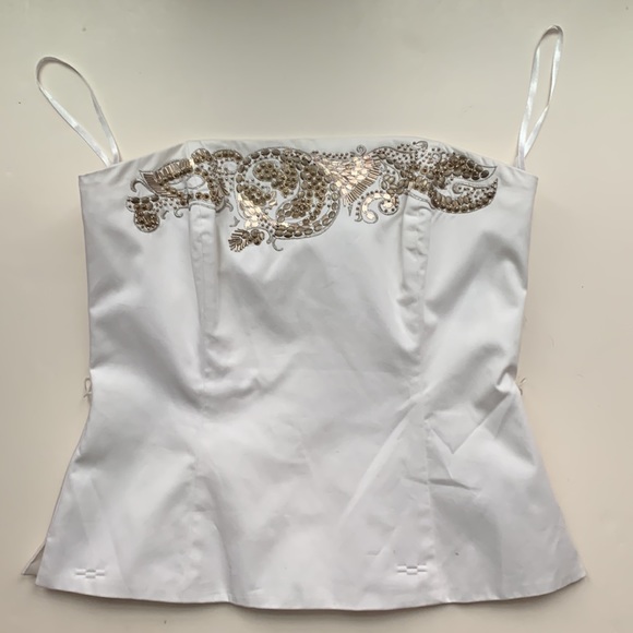 NWT 🤍🤎White House Black Market WHBM Floral Sequin Embellished Bustier Crop Top - Picture 15 of 16